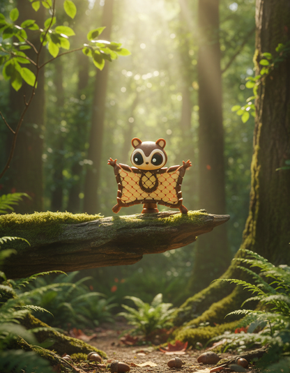 Figurine articulée d'un écureuil volant (merle) imprimée en 3D à Limoges, montrant ses membranes de vol déployées et ses grands yeux noirs